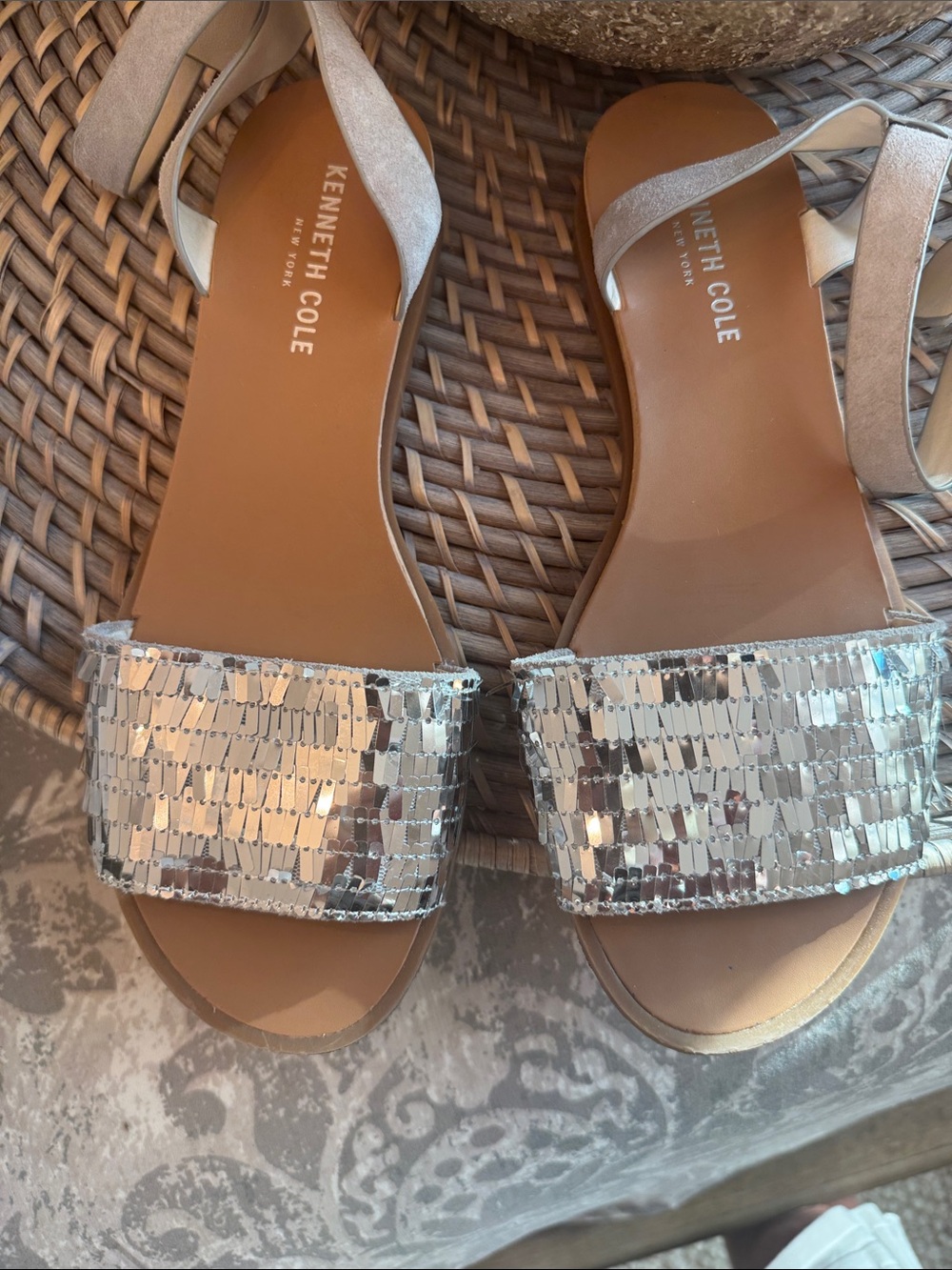 Kenneth Cole New York "Jinny" Flat Ankle Strap Sandal with Sequins